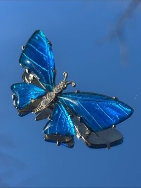 Blue Butterfly Brooch with Rhinestone Accents